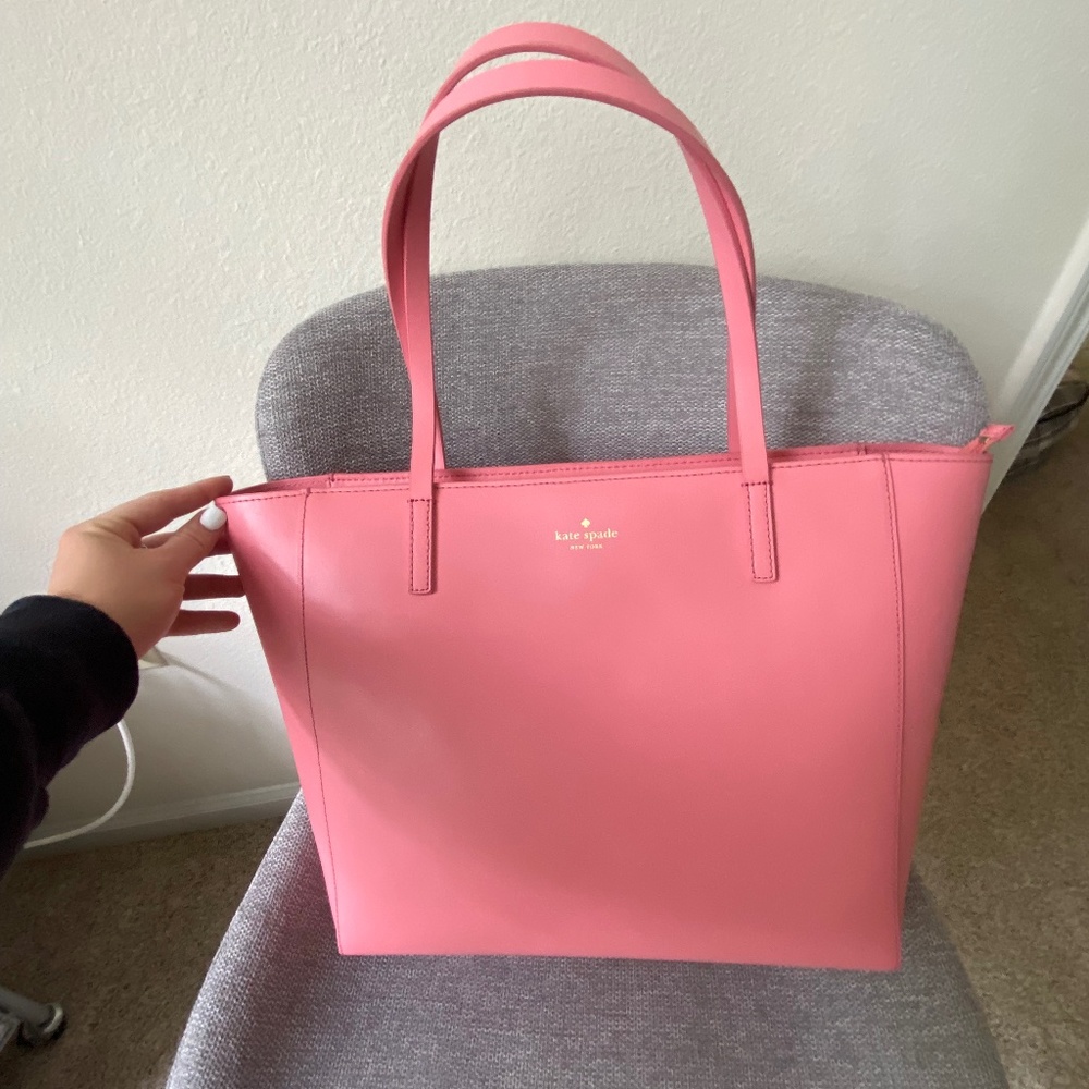Coral Peach/Pink Tote Bag with Gold Accents